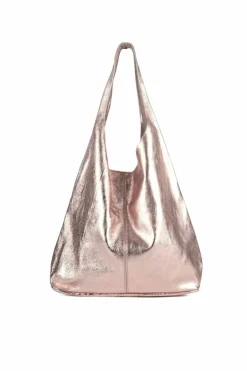 Shoulder Bags*Sostter Rose Gold Metallic Leather Hobo Shoulder Bag| Black