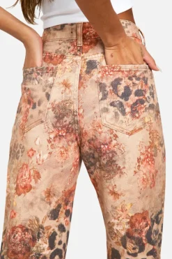 Up To 80% Off Winter Warmers|Denim*boohoo Rose Print Straight Leg Jean leopard