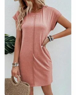 T-Shirt Dresses|Shirt Dresses*Azura Exchange Rose Pink Center Seam Rolled Cuffs T-shirt Dress Multi