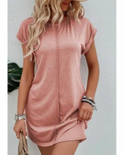 T-Shirt Dresses|Shirt Dresses*Azura Exchange Rose Pink Center Seam Rolled Cuffs T-shirt Dress Multi