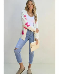 Cardigans*Azura Exchange Rose Flower Pattern Open Front Cardigan Red