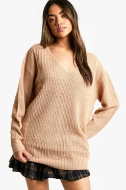 Oversized Jumpers|Jumpers*boohoo V Neck Oversized Jumper rose