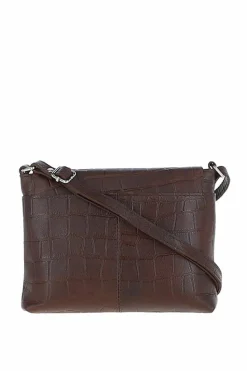 Shoulder Bags*Ashwood Leather Rosea' Flap Over Croc Print Real Leather Shoulder Bag Maroon