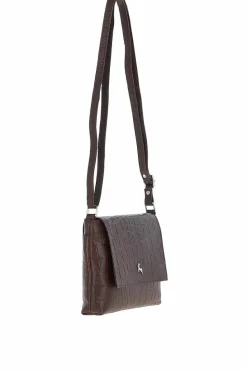 Shoulder Bags*Ashwood Leather Rosea' Flap Over Croc Print Real Leather Shoulder Bag Maroon