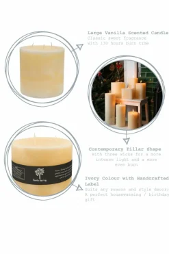 Candles & Diffusers|Candles*Nicola Spring Round 3 Wick Vanilla Pillar Candles - 130 Hours - - Pack of 3 Cream