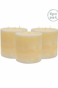 Candles & Diffusers|Candles*Nicola Spring Round 3 Wick Vanilla Pillar Candles - 130 Hours - - Pack of 6 Cream
