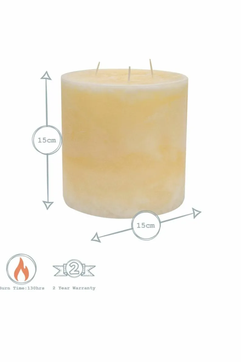 Candles & Diffusers|Candles*Nicola Spring Round 3 Wick Vanilla Pillar Candle - 130 Hours - Ivory