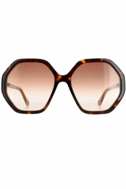 Sunglasses*Chloe Round Dark Havana and Crystal Gradient CH0008S Esther Brown