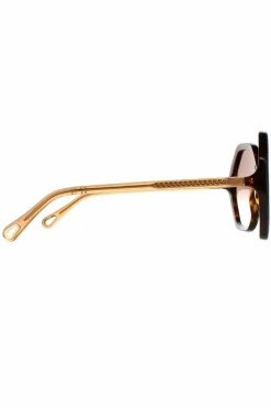 Sunglasses*Chloe Round Dark Havana and Crystal Gradient CH0008S Esther Brown