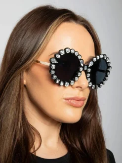 Sunglasses*SVNX Round Floral Gem Novelty Sunglasses in Black