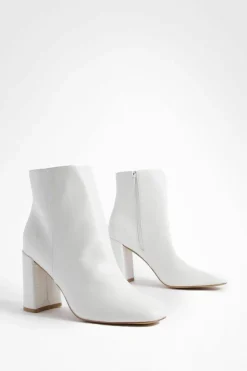 Heels|Heeled Boots*boohoo Round Toe Block Heel Ankle Boots white