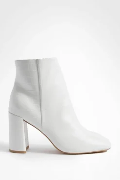 Heels|Heeled Boots*boohoo Round Toe Block Heel Ankle Boots white