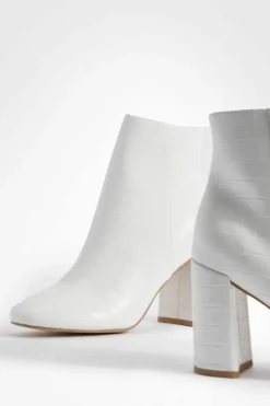 Heels|Heeled Boots*boohoo Round Toe Block Heel Ankle Boots white