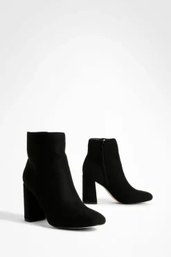 Heels|Heeled Boots*boohoo Round Toe Block Heel Faux Suede Ankle Boots black