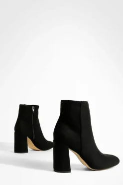 Heels|Heeled Boots*boohoo Round Toe Block Heel Faux Suede Ankle Boots black