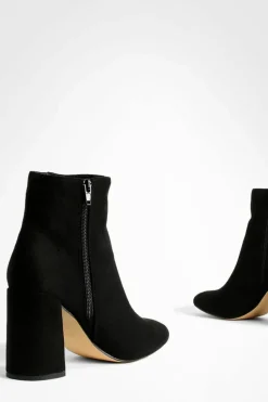 Heels|Heeled Boots*boohoo Round Toe Block Heel Faux Suede Ankle Boots black