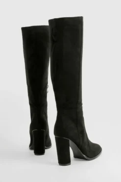 Over The Knee Boots|Knee High Boots*boohoo Round Toe Faux Suede Knee High Boots black