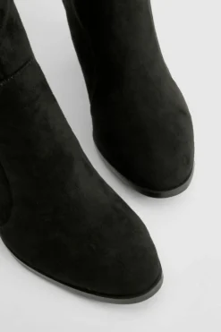 Over The Knee Boots|Knee High Boots*boohoo Round Toe Faux Suede Knee High Boots black