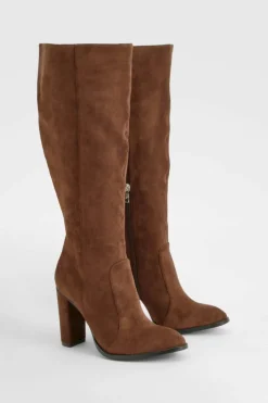 Over The Knee Boots|Knee High Boots*boohoo Round Toe Knee High Boots chocolate