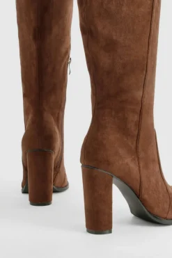 Over The Knee Boots|Knee High Boots*boohoo Round Toe Knee High Boots chocolate