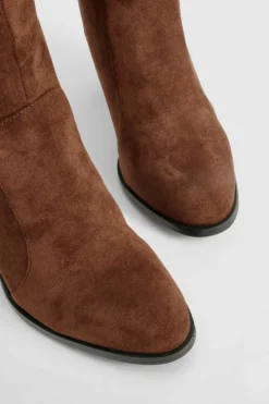 Over The Knee Boots|Knee High Boots*boohoo Round Toe Knee High Boots chocolate