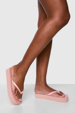 Sandals*boohoo Round Toe Platform Flip Flops baby pink