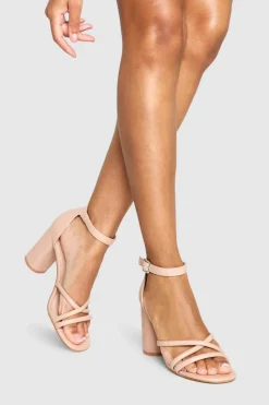 Heels*boohoo Rounded Heel Cross Strap Heels nude