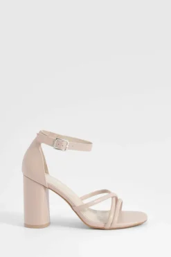 Heels*boohoo Rounded Heel Cross Strap Heels nude