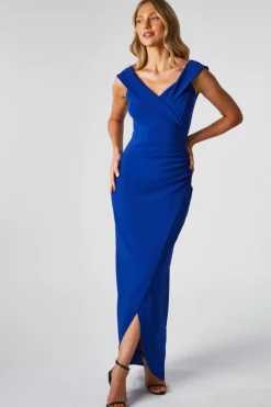Wrap Dresses*Quiz Bardot Wrap Maxi Dress Royal