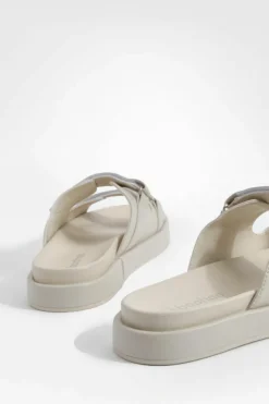 Sandals*boohoo Rubberised Pu Dad Sliders ecru