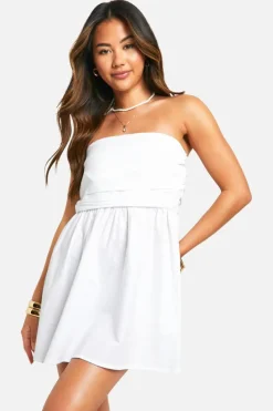 Smock Dresses*boohoo Ruched Bandeau Dress white