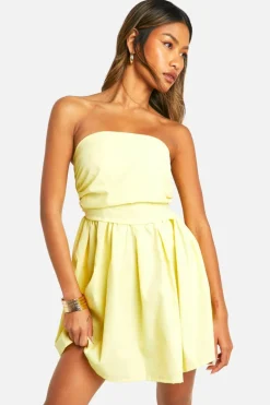Smock Dresses*boohoo Ruched Bandeau Mini Dress lemon