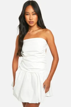 Smock Dresses*boohoo Ruched Bandeau Open Back Mini Dress white