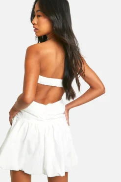 Smock Dresses*boohoo Ruched Bandeau Open Back Mini Dress white
