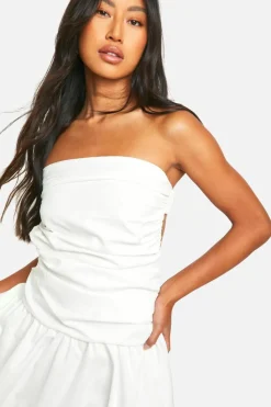 Smock Dresses*boohoo Ruched Bandeau Open Back Mini Dress white