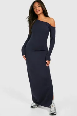 Bodycon Dresses*boohoo Ruched Bardot Long Sleeve Modal Maxi Dress navy