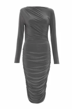 Midi Dresses*Quiz Ruched Bodycon Midi Dress Grey