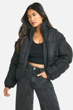 Up To 80% Off Winter Warmers|Puffer Jackets*boohoo Ruched Detail Puffer Jacket black