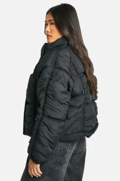 Up To 80% Off Winter Warmers|Puffer Jackets*boohoo Ruched Detail Puffer Jacket black