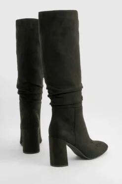 Heels|Over The Knee Boots*boohoo Ruched High Block Heeled Knee High Boots black