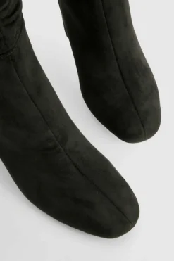 Heels|Over The Knee Boots*boohoo Ruched High Block Heeled Knee High Boots black