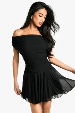 Skater Dresses*boohoo Ruched Pleated Hem Mini Dress black