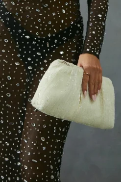 Clutch Bags*MissPap Ruched Sequin Clutch Bag white