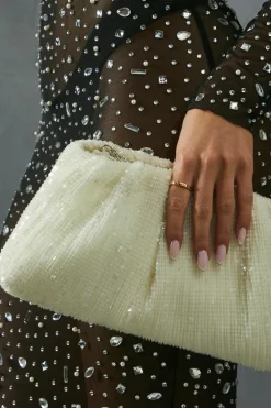 Clutch Bags*MissPap Ruched Sequin Clutch Bag white