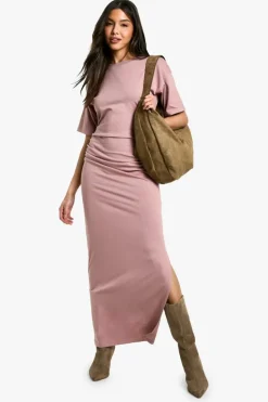 T-Shirt Dresses|Shirt Dresses*boohoo Ruched Side T-shirt Midaxi Dress mauve
