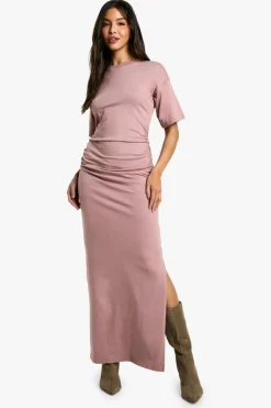 T-Shirt Dresses|Shirt Dresses*boohoo Ruched Side T-shirt Midaxi Dress mauve