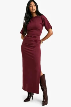 T-Shirt Dresses|Shirt Dresses*boohoo Ruched Side T-shirt Midaxi Dress merlot