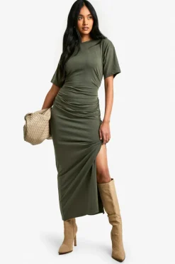 T-Shirt Dresses|Shirt Dresses*boohoo Ruched Side T-shirt Midaxi Dress dark olive