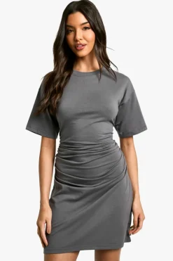 T-Shirt Dresses|Shirt Dresses*boohoo Ruched Side T-shirt Mini Dress charcoal
