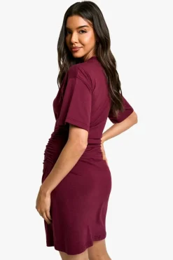 T-Shirt Dresses|Shirt Dresses*boohoo Ruched Side T-shirt Mini Dress merlot